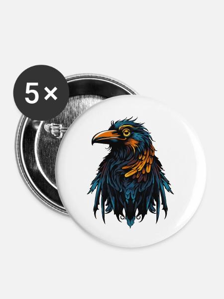 Rabe Vogel - Buttons klein 25 mm (5er Pack) - Weiß