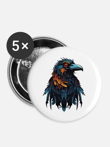 Rabe Vogel - Buttons klein 25 mm (5er Pack) - Weiß