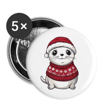 Seal Animal Christmas - Buttons small 1''/25 mm (5-pack) - white - Front