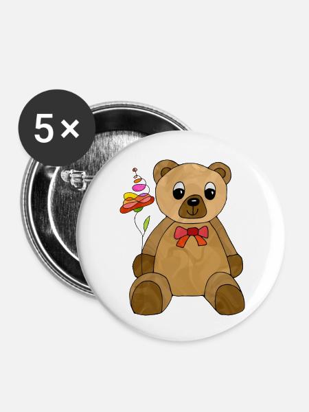 Teddybär - Buttons klein 25 mm (5er Pack) - Weiß