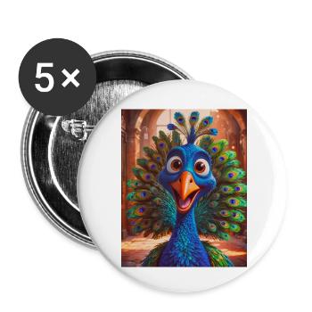 oiseaux super mignons autour du monde – Paon - Lot de 5 petits badges (25 mm) - blanc - Devant