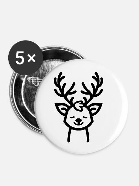 renne de noel - Lot de 5 petits badges (25 mm) - blanc