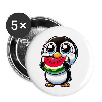 Lustiger Pinguin mit Wassermelone Cartoon Sommer - Buttons klein 25 mm (5er Pack) - Weiß - Vorne