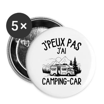Camping car - Lot de 5 petits badges (25 mm) - blanc - Devant