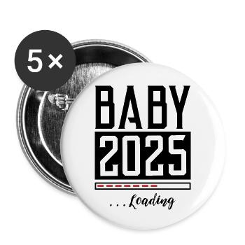 Bébé 2025 Chargement Dicton - Lot de 5 petits badges (25 mm) - blanc - Devant