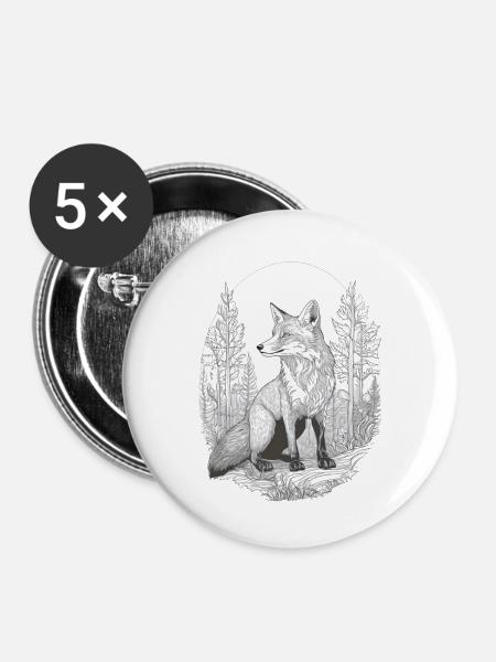 Fuchs im Wald - Buttons klein 25 mm (5er Pack) - Weiß