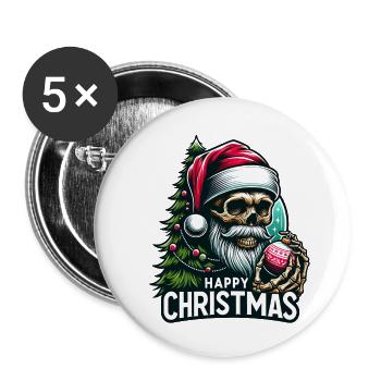 Crâne de Père Noël avec ornement de Noël - Lot de 5 petits badges (25 mm) - blanc - Devant