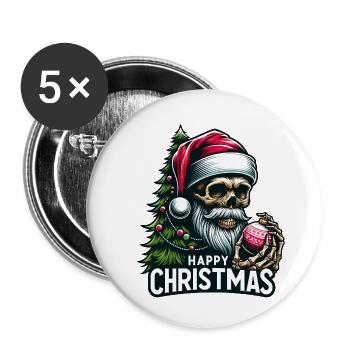 Crâne de Père Noël avec ornement de Noël - Lot de 5 petits badges (25 mm) - blanc - Devant