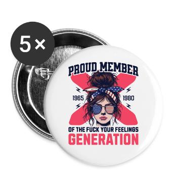 Frau Dutt USA Humor Generation X - Buttons klein 25 mm (5er Pack) - Weiß - Vorne