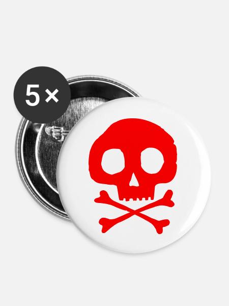 Schädel und Knochen - Buttons klein 25 mm (5er Pack) - Weiß