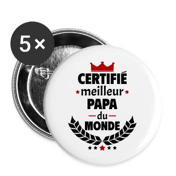 Certifié meilleur papa du monde, fête des pères - Lot de 5 petits badges (25 mm) - blanc - Devant