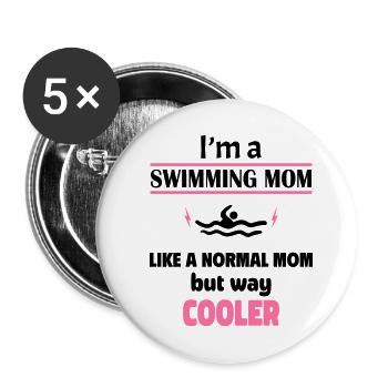Ich bin eine Schwimm Mama - Buttons klein 25 mm (5er Pack) - Weiß - Vorne
