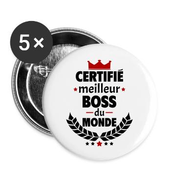 Certifié meilleur patron, fête des pères, noël - Lot de 5 petits badges (25 mm) - blanc - Devant