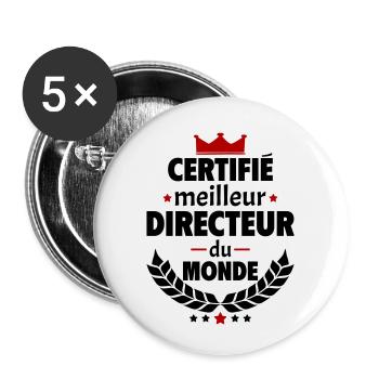 Certifié meilleur directeur, fête des pères, noël - Lot de 5 petits badges (25 mm) - blanc - Devant