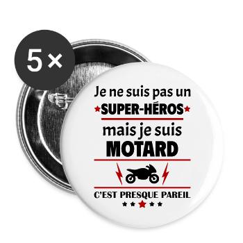 Pas un super héros mais motard, fête des pères - Lot de 5 petits badges (25 mm) - blanc - Devant