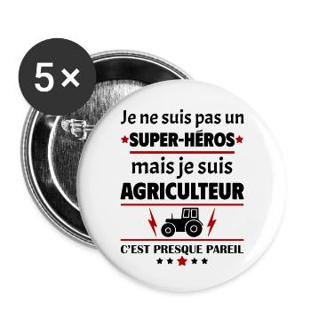 Pas un super héros mais agriculteur,fête des pères - Lot de 5 petits badges (25 mm) - blanc - Devant