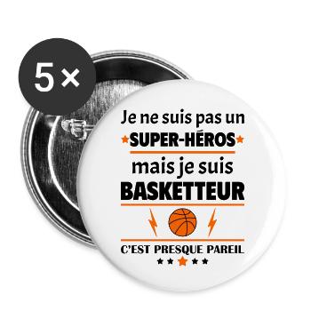 Pas un super héros mais basketteur, fête des pères - Lot de 5 petits badges (25 mm) - blanc - Devant