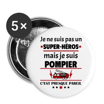 Pas un super-héros mais pompier, fête des pères - Lot de 5 petits badges (25 mm) - blanc - Devant