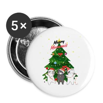 Merry Meowmis - Katzen schmücken Tannenbaum - Buttons klein 25 mm (5er Pack) - Weiß - Vorne