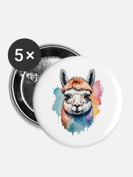 Alpaka Lama Cool Bunt Zäh - Buttons klein 25 mm (5er Pack) - Weiß