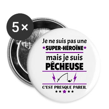 Pas une super-héroïne pêcheuse, fête des mères - Lot de 5 petits badges (25 mm) - blanc - Devant