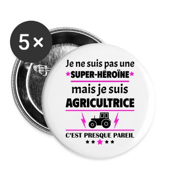 Pas super-héroïne agricultrice,fête des mères,noël - Lot de 5 petits badges (25 mm) - blanc - Devant