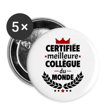 Certifiée meilleure collègue du monde, noël - Lot de 5 petits badges (25 mm) - blanc - Devant