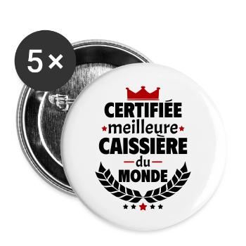 Certifiée meilleure caissière du monde, noël - Lot de 5 petits badges (25 mm) - blanc - Devant