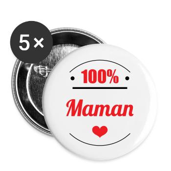 100% Maman - Fête des Mères - Lot de 5 petits badges (25 mm) - blanc - Devant