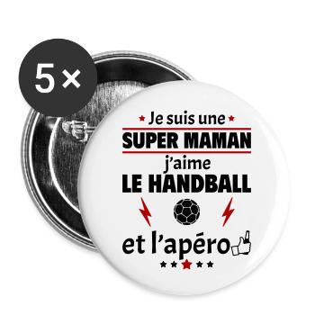 Super maman handball et apéro, fête des mères,noël - Lot de 5 petits badges (25 mm) - blanc - Devant