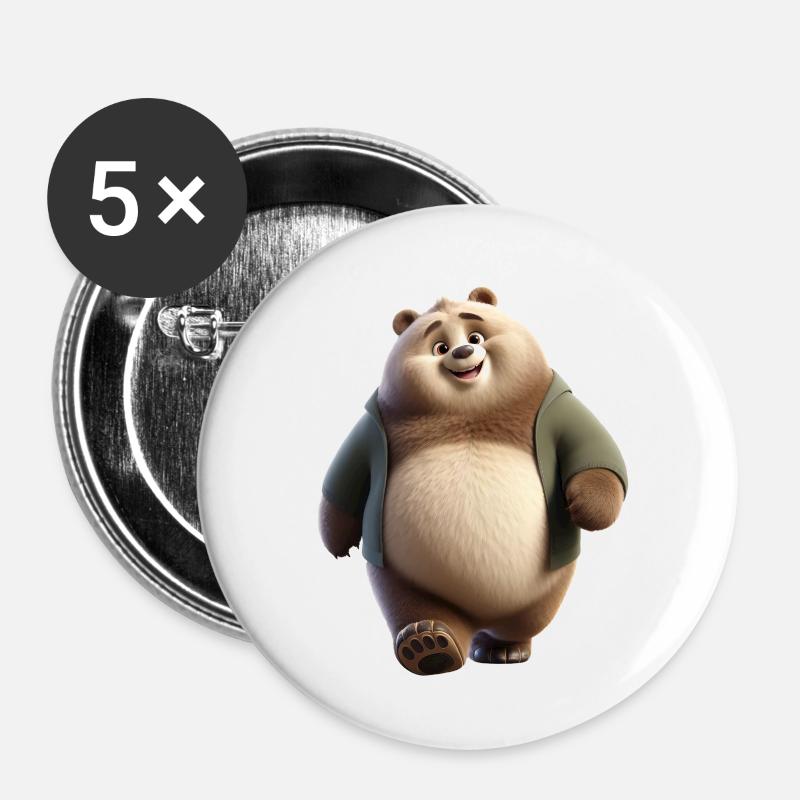 Ours 1 - Lot de 5 petits badges (25 mm) - blanc
