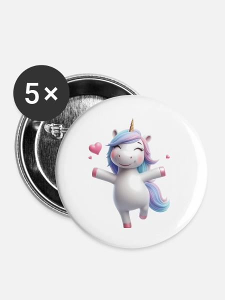 Einhorn 1 - Buttons klein 25 mm (5er Pack) - Weiß