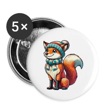 Weihnachten Fuchs Herr - Buttons klein 25 mm (5er Pack) - Weiß - Vorne