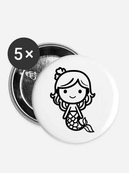 Meerjungfrau - Buttons klein 25 mm (5er Pack) - Weiß
