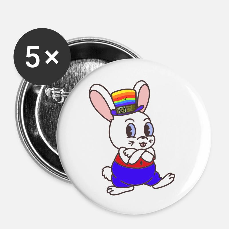 Rainbow Rabbit Bunny LGBT Gay Pride Bunnies - Buttons small 1''/25 mm (5-pack) - white