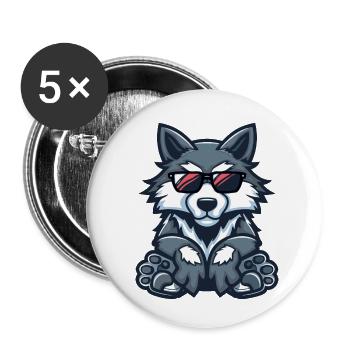 Wolf Comic Cool - Buttons klein 25 mm (5er Pack) - Weiß - Vorne