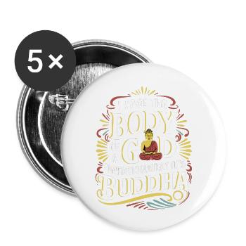 I Have The Body Of A God Unfortunately Its Buddha8 - Buttons klein 25 mm (5er Pack) - Weiß - Vorne