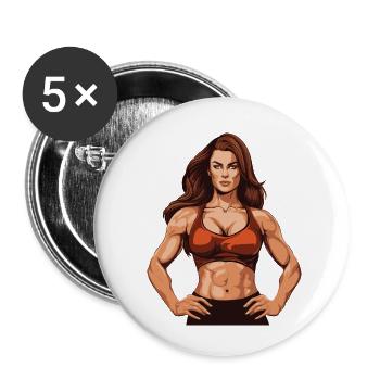 Frau Muskeln Girl Fitness - Buttons klein 25 mm (5er Pack) - Weiß - Vorne