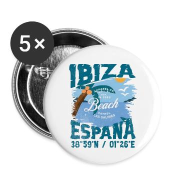 Vintage Design Strand Ibiza Spanien - Buttons klein 25 mm (5er Pack) - Weiß - Vorne