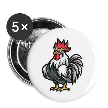 Coq Cartoon Couronne - Lot de 5 petits badges (25 mm) - blanc - Devant