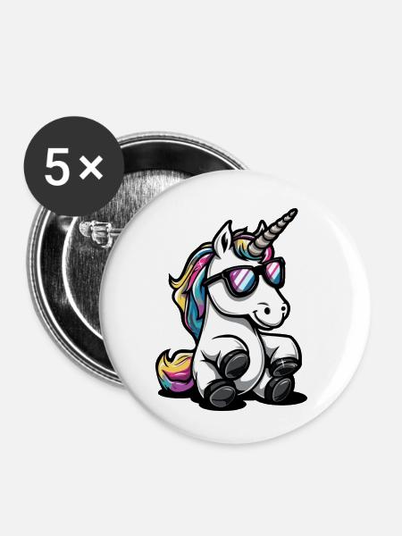 Einhorn Tier - Buttons klein 25 mm (5er Pack) - Weiß