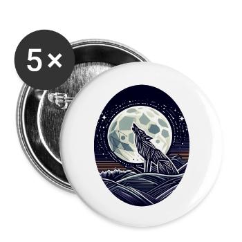 Geometrischer Wolf und Vollmond - Buttons klein 25 mm (5er Pack) - Weiß - Vorne