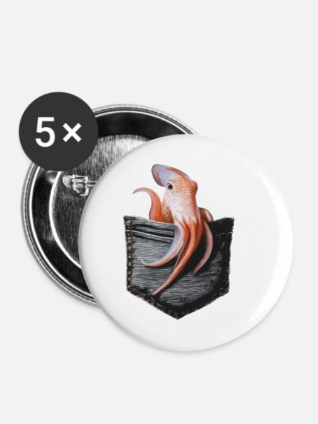 Tintenfisch - Buttons klein 25 mm (5er Pack) - Weiß