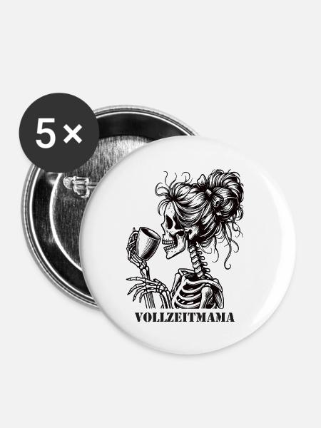 Vollzeitmama - Buttons klein 25 mm (5er Pack) - Weiß