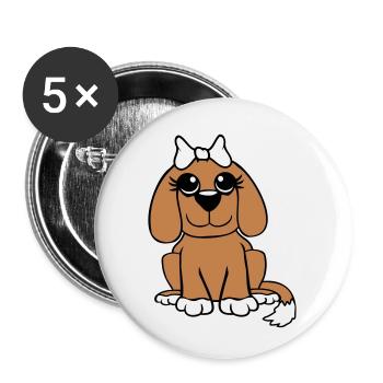 Dog Sitting Little Pretty Lady Bow Female - Buttons small 1''/25 mm (5-pack) - white - Front