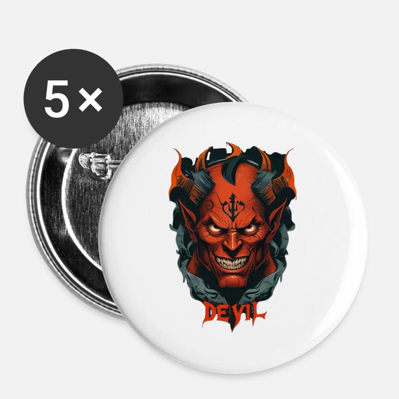 Devil - Lot de 5 petits badges (25 mm) - blanc