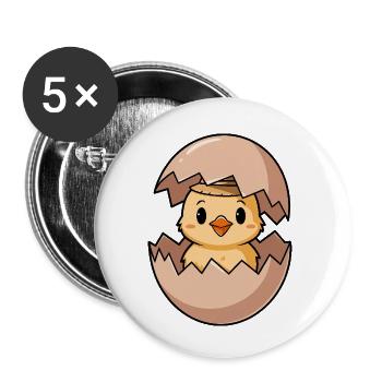 Poussin mignon avec chapeau en oeuf - Lot de 5 petits badges (25 mm) - blanc - Devant