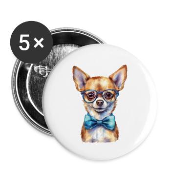 Chihuahua mit Brille und Fliege - Buttons klein 25 mm (5er Pack) - Weiß - Vorne