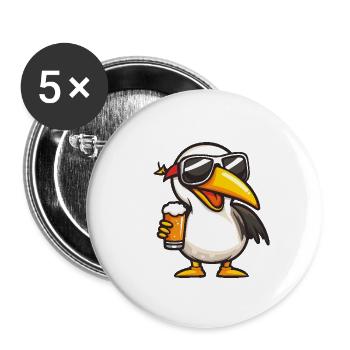 Bière après-ski Pelikan Vogel - Lot de 5 petits badges (25 mm) - blanc - Devant