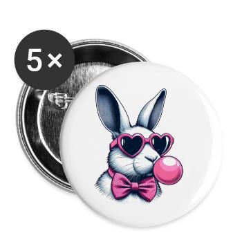 SSW31 Lapin avec chewing-gum - Lot de 5 petits badges (25 mm) - blanc - Devant